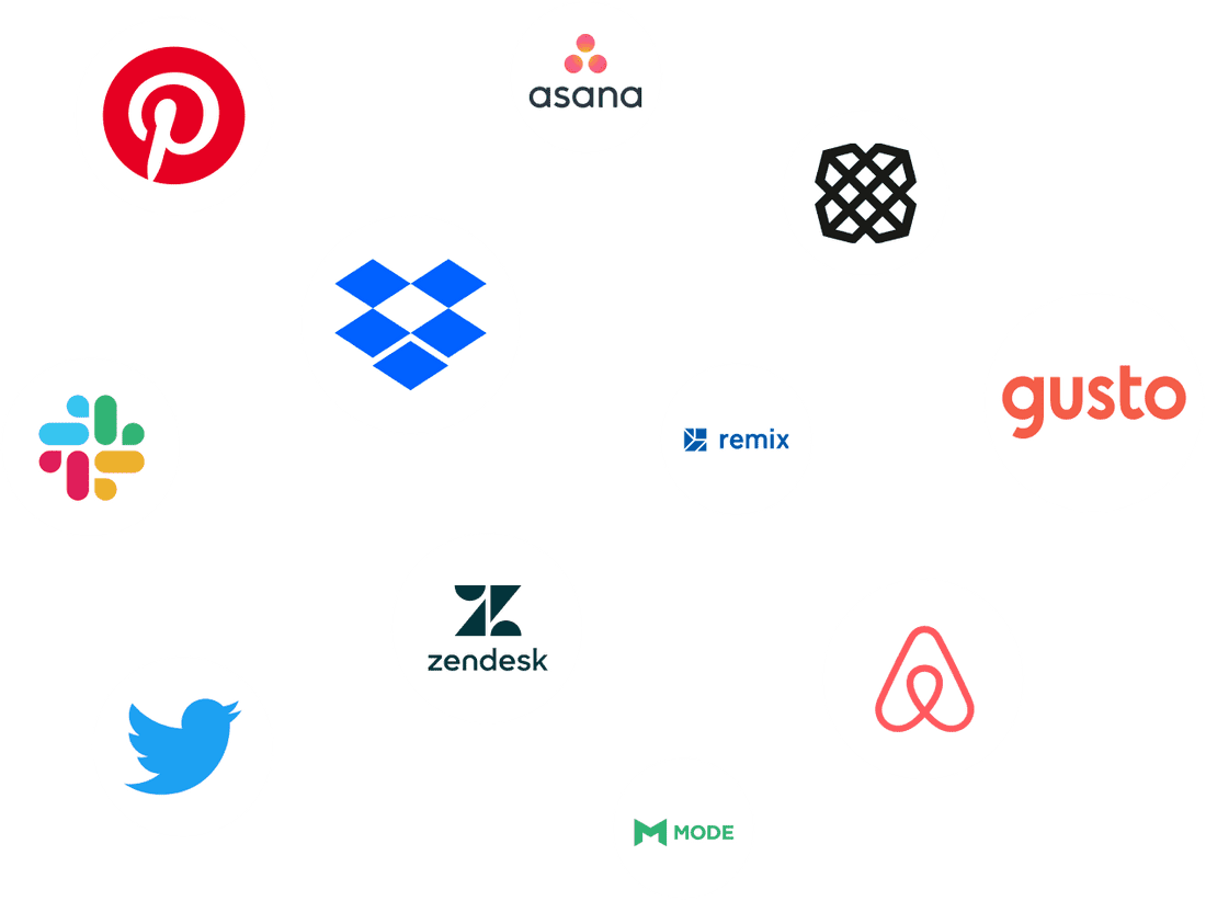 Dropbox, Gusto, Pinterest, Slack, Twitter and Zendesk logos